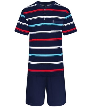 Robson men's cotton single jersey shorty set with buttons 'bright stripes'