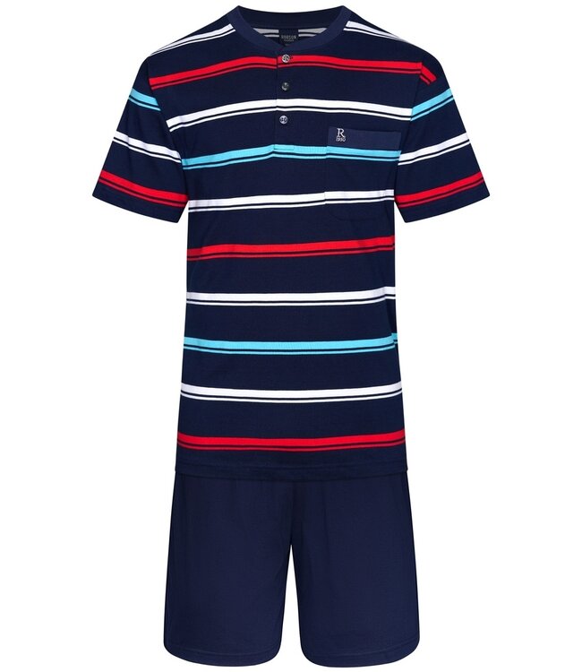 Robson katoenen heren shorty set met knopen 'bright stripes'