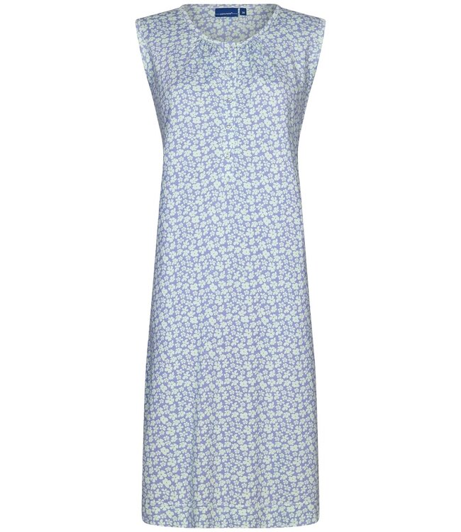 ladies sleeveless nightdress with buttons 'flowery blue'
