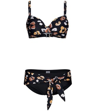 Pastunette Beach black underwire bikini set with adjustable straps 'floral animal'