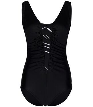 Pastunette Beach ladies black soft cup swimming costume 'monochrome dashes'