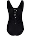 ladies black soft cup swimming costume 'monochrome dashes'