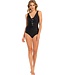 ladies black soft cup swimming costume 'monochrome dashes'