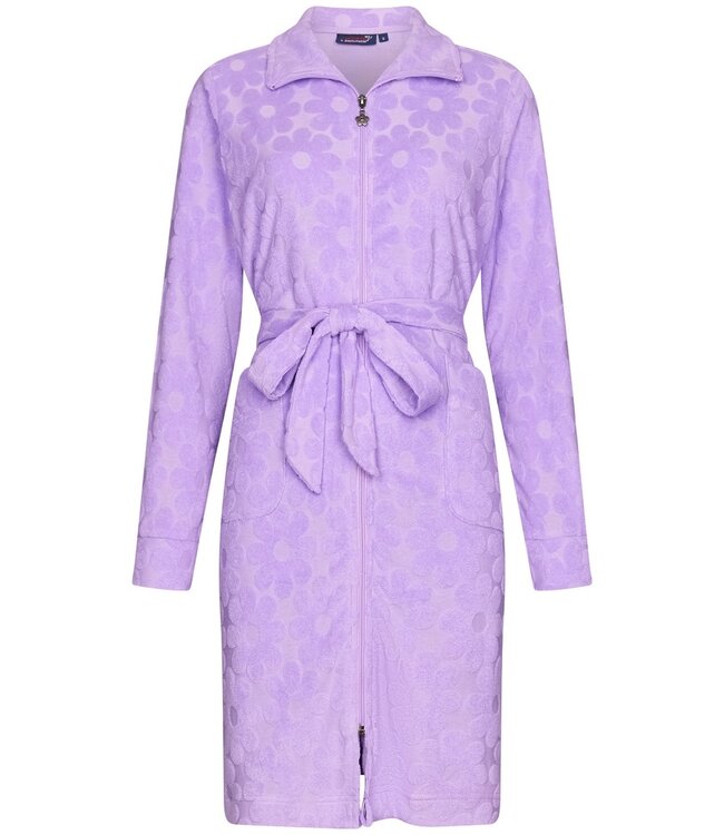 lovely lilac embossed cotton-terry morninggown with zip 'fabulous flower'