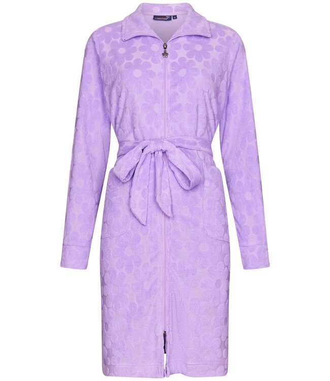 Rebelle lovely lilac embossed cotton-terry morninggown with zip 'fabulous flower'