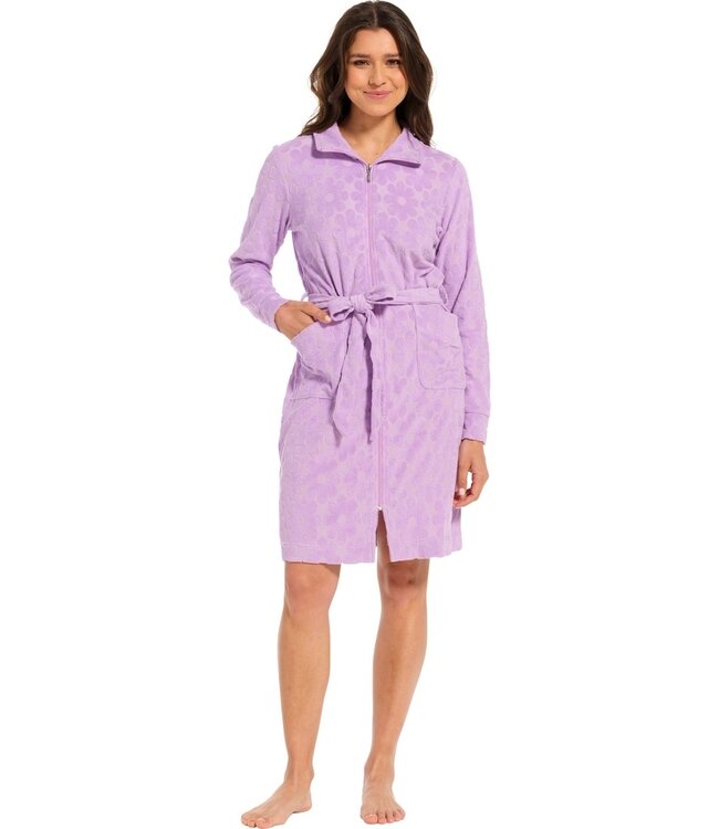 lovely lilac embossed cotton-terry morninggown with zip 'fabulous flower'