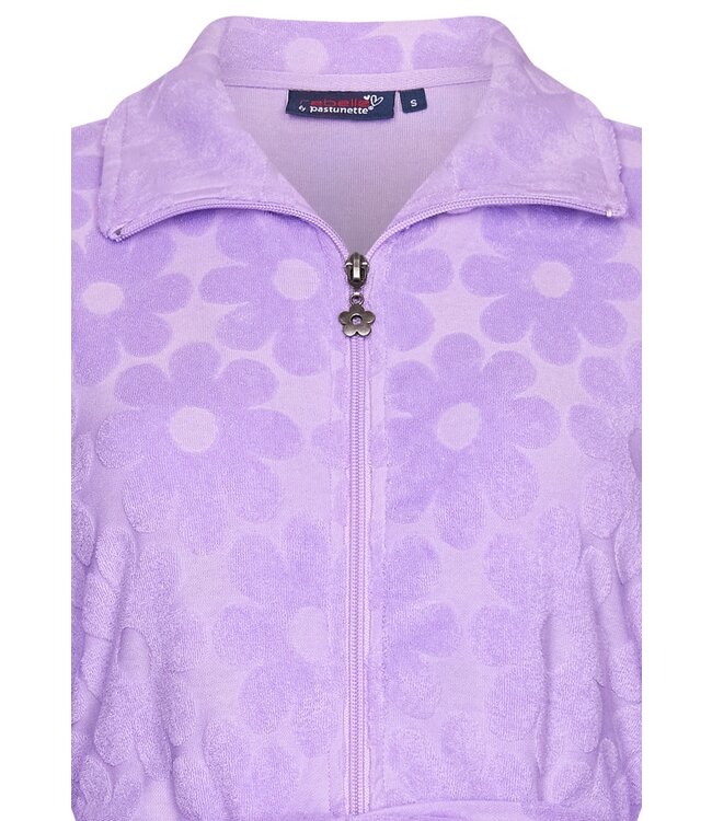 lila embossed katoen-badstof badjas met ritssluiting 'fabulous flower'