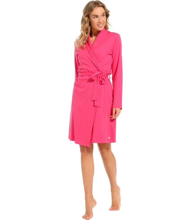 ladies pink microwaffle-cotton morning gown with shawlcollar 'summer moments'