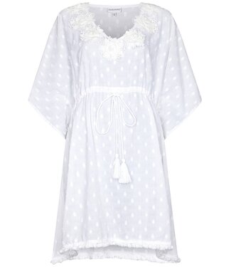 Pastunette Beach one size white cotton beach dress 'floral frills tassle'