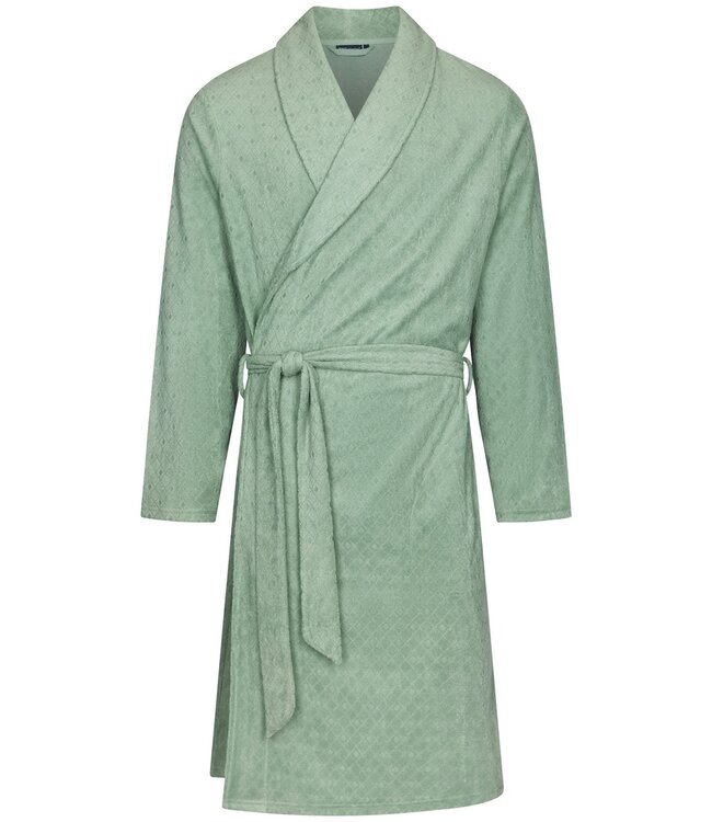 Pastunette for Men men's light green cotton-jacquard terry mix wrap-over morning gown with belt