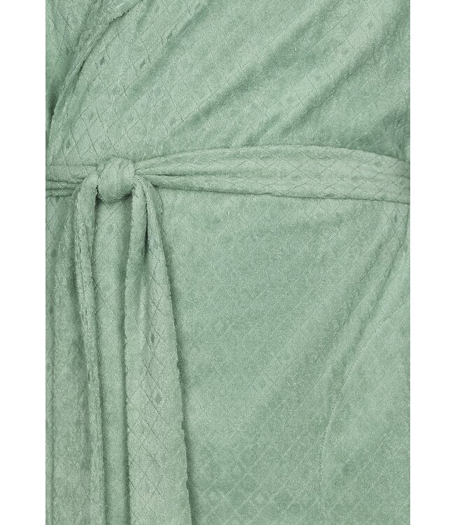 men's light green cotton-jacquard terry mix wrap-over morning gown with belt