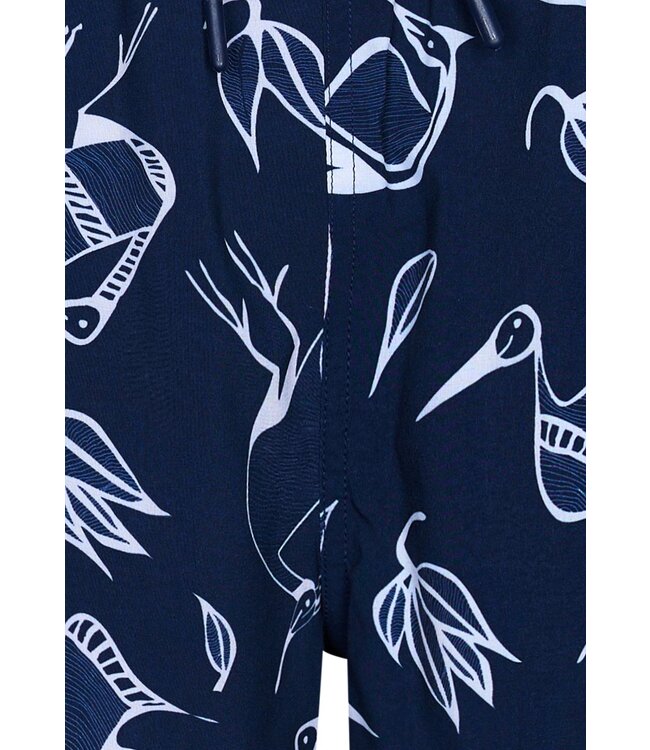 donkerblauwe zwemshort met elastische taille met koord 'crane birds'
