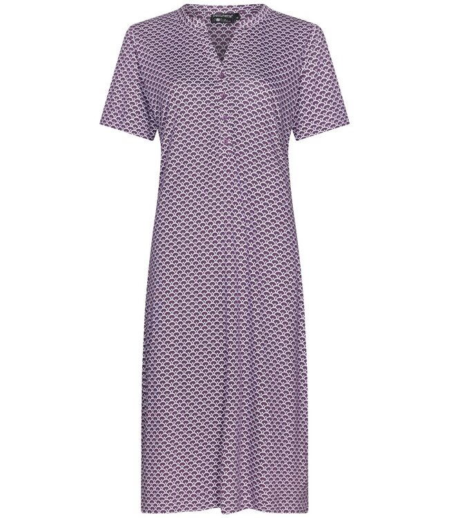 Pastunette Deluxe ladies short sleeve cotton-modal longer length luxury nightdress with buttons 'semi circle dots'