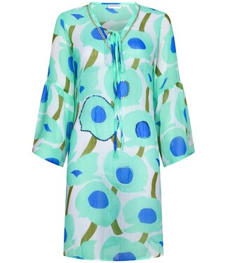 Pastunette Beach ladies lightweight 'see through' beach shirt with flared sleeve 'beach blue blooms'