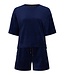 Rebelle midnight blue short sleeve velvet lounge shorty set with pockets 'chic sporty stripe'