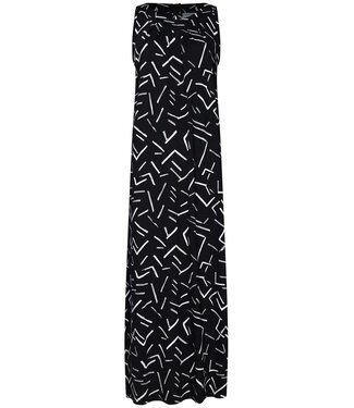 Pastunette Beach long black sleeveless beach dress with flattering front 'monochrome dashes'