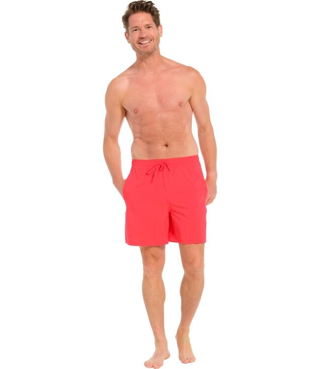 rode heren zwemshort met elastische taille met koord 'coral red'