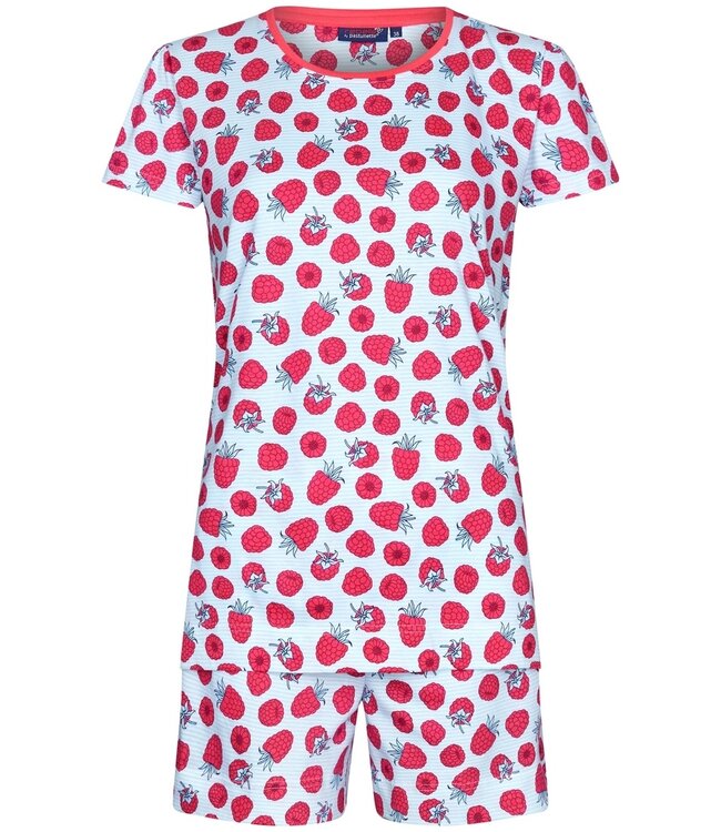 Rebelle katoenen single jersey dames zomerse shorty set met korte mouwen 'sweet raspberry'