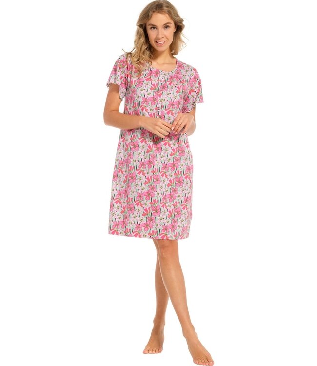 katoenen  dames nachthemd met korte mouwen en knoopjes 'floral moments'
