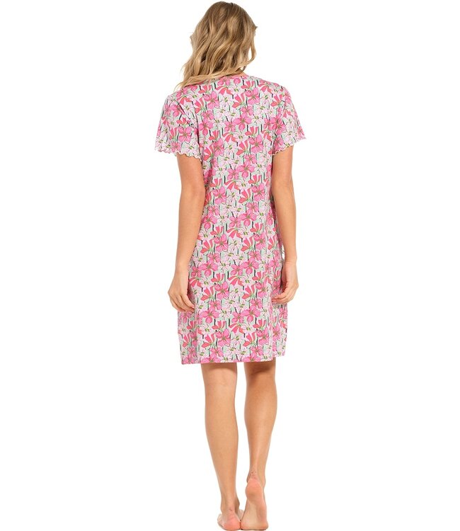 katoenen  dames nachthemd met korte mouwen en knoopjes 'floral moments'