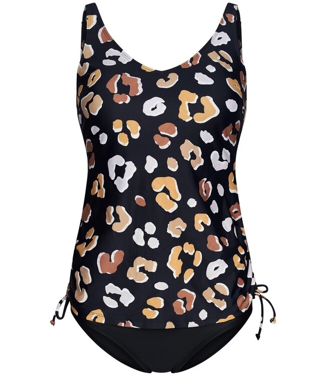 Pastunette Beach black soft cup tankini set with adjustable straps 'floral animal'