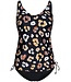 Pastunette Beach black soft cup tankini set with adjustable straps 'floral animal'