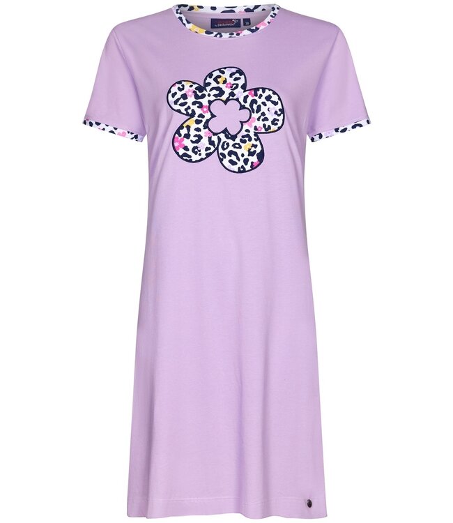 Rebelle ladies short sleeve organic cotton lilac summer nightdress 'hidden chic flower'