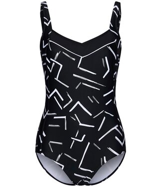 Pastunette Beach black soft cup swimming costume with adjustable straps 'monochrome dashes'