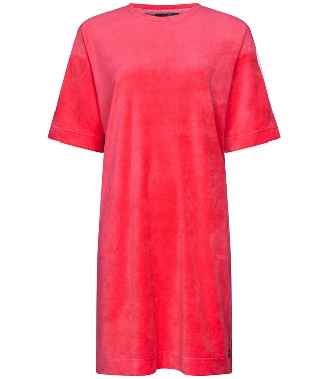 Rebelle raspberry pink short sleeve velvet lounge nightdress with pockets 'chic sporty stripe'