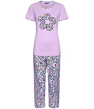 Rebelle ladies short sleeve organic cotton lilac summer 3/4 pyjama set 'hidden chic flower'