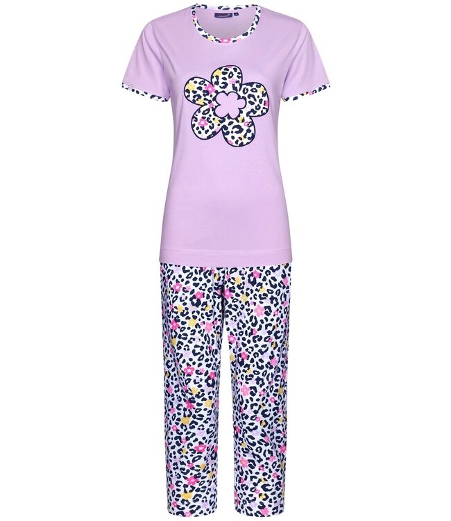 Rebelle ladies short sleeve organic cotton lilac summer 3/4 pyjama set 'hidden chic flower'