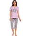 ladies short sleeve organic cotton lilac summer 3/4 pyjama set 'hidden chic flower'