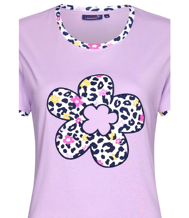 ladies short sleeve organic cotton lilac summer 3/4 pyjama set 'hidden chic flower'