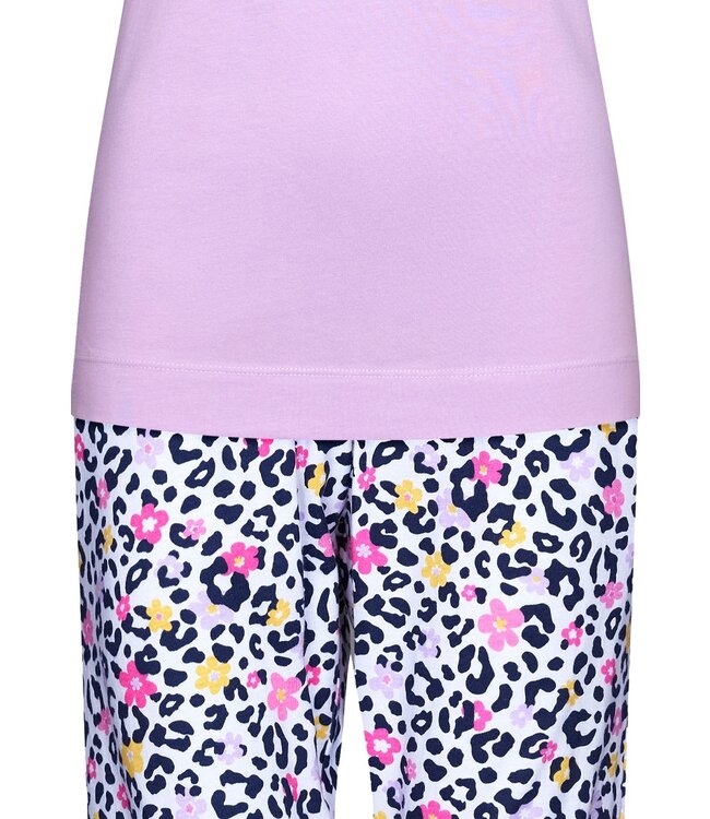 zomerse dames pyjamaset van biologisch katoen met korte mouwen en capribroek 'hidden chic flower'