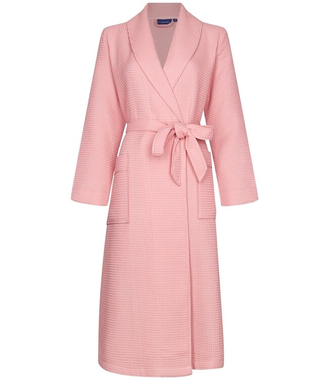 ladies pink cotton-mix wrap-over morninggown with shawlcollar 'waffle design'