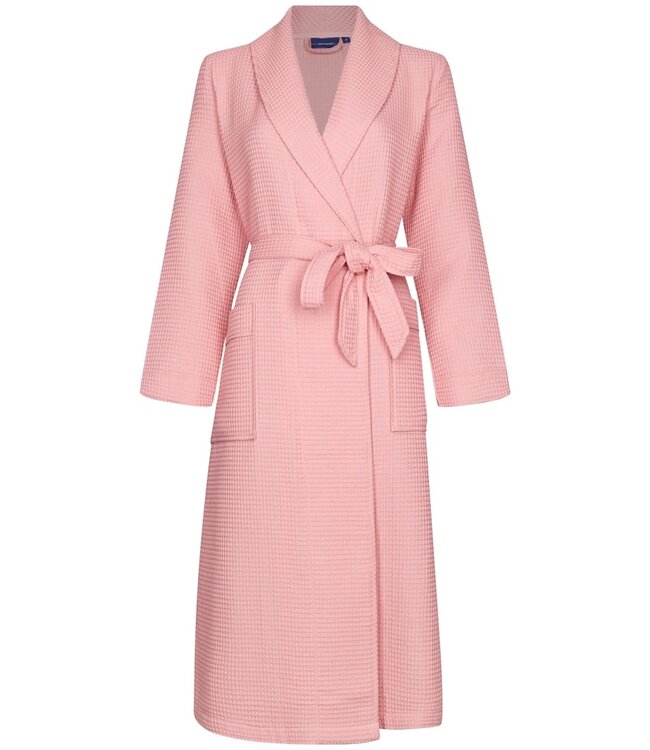 Pastunette ladies pink cotton-mix wrap-over morninggown with shawlcollar 'waffle design'