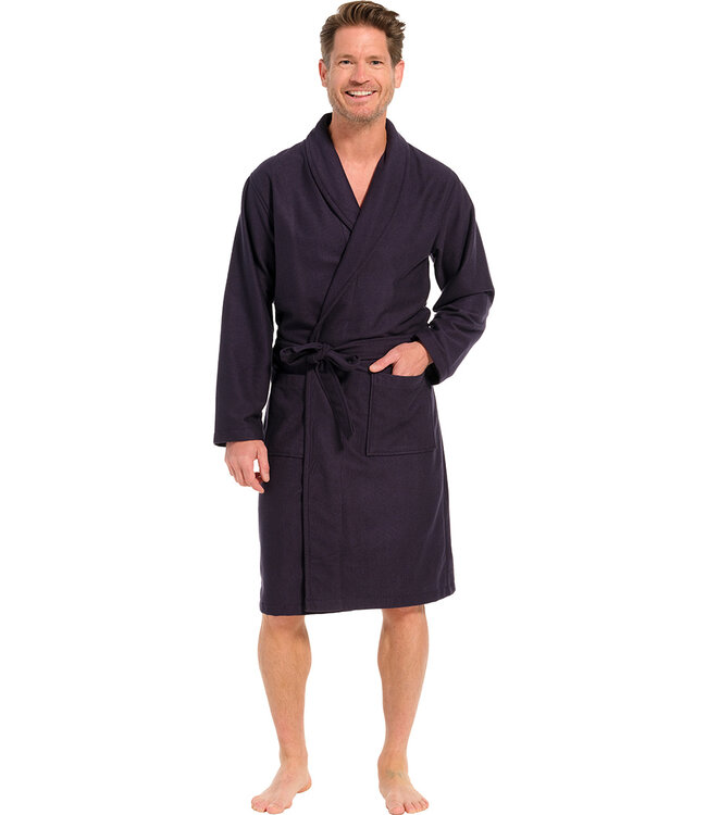 mens dark blue wrap-over bamboo-mix bathrobe