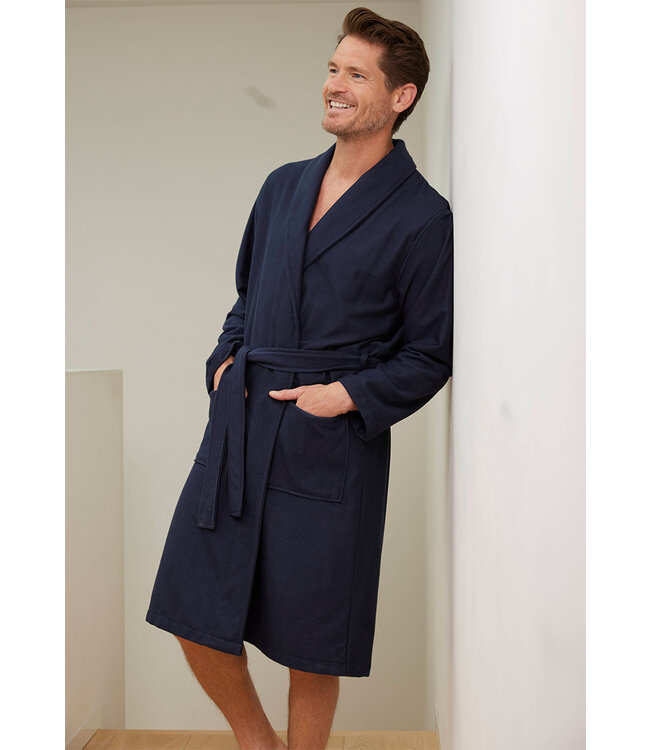 mens dark blue wrap-over bamboo-mix bathrobe