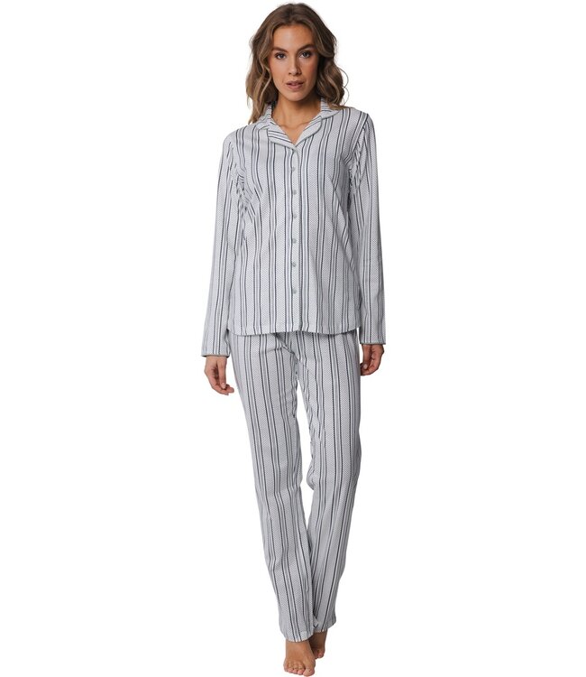 Pastunette sage green full button organic cotton pyjama 'modern stripes'