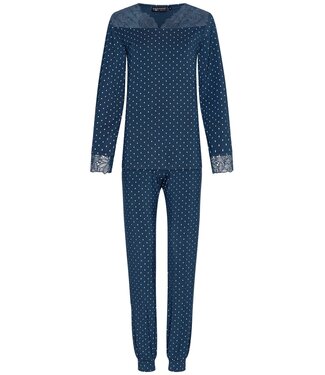 Pastunette Premium luxe blauwe modal-mix pyjama met lange mouwen 'dewdrops & lace'