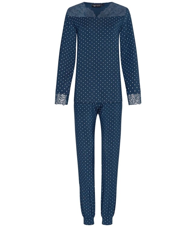 Pastunette Premium luxury blue modal-mix long sleeve pyjama 'dewdrops & lace'