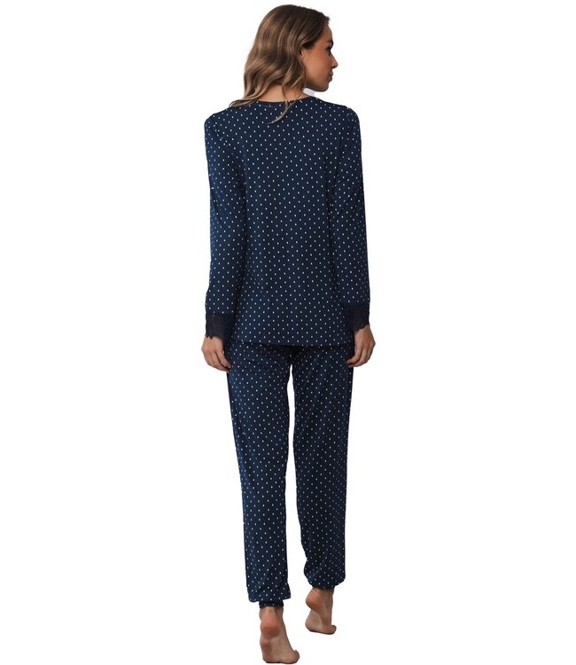 Pastunette Premium luxury blue modal-mix long sleeve pyjama 'dewdrops & lace'
