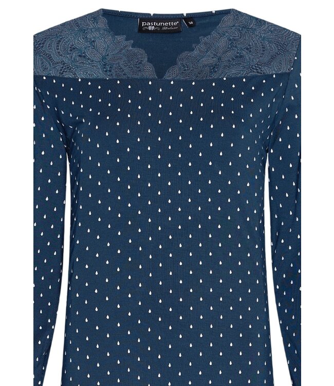 Pastunette Premium luxury blue modal-mix long sleeve pyjama 'dewdrops & lace'