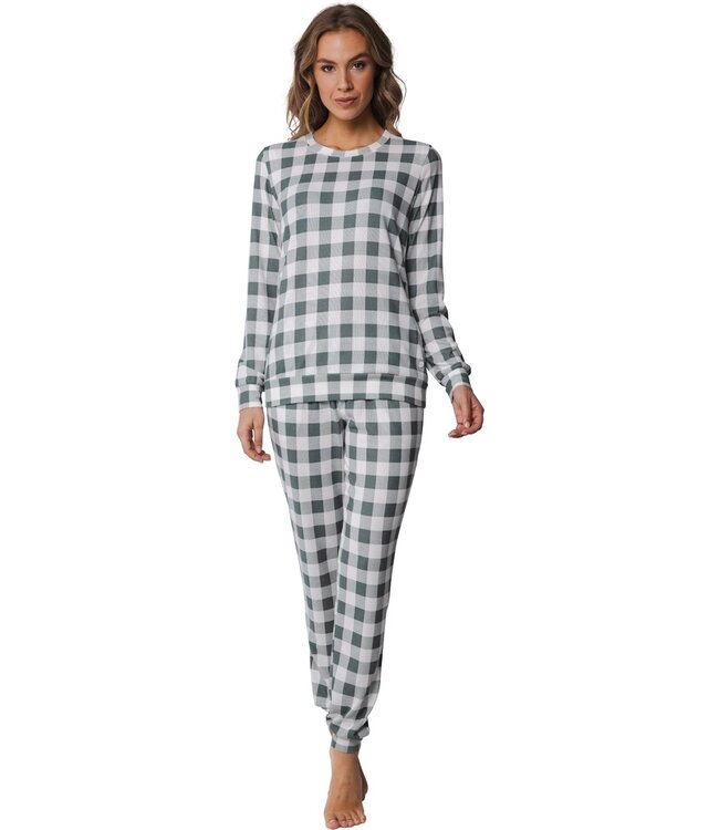 Pastunette ladies fleece home lounge pyjama set 'checkered blocks'