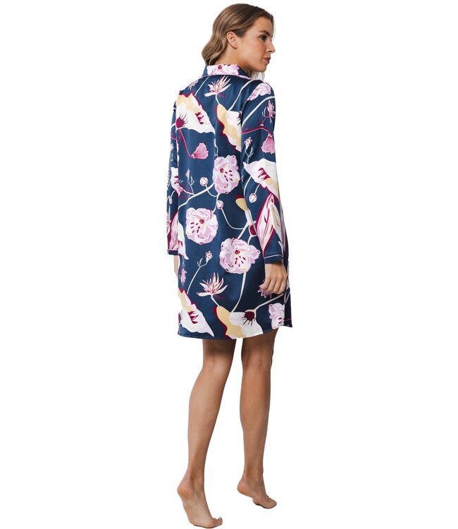 Pastunette Premium katoen-satijn mix doorknoop nachthemd met lange mouwen 'flower bloom'