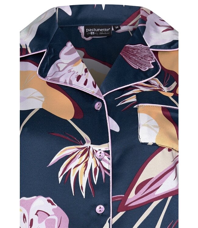 Pastunette Premium long sleeve full button cotton satin mix nightdress 'flower bloom'
