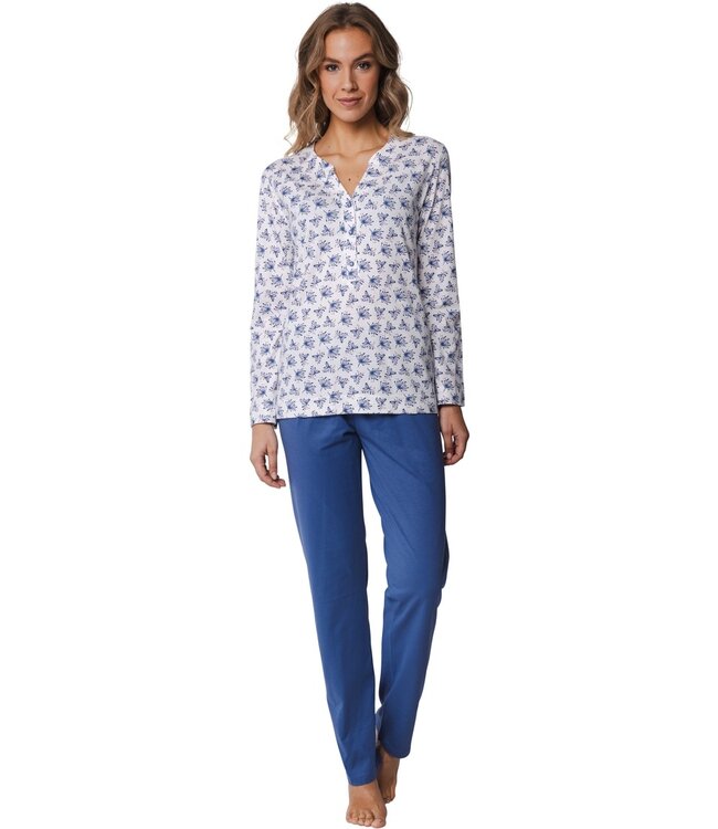 Pastunette ladies long sleeve cotton pyjama set with buttons 'wishy flower'