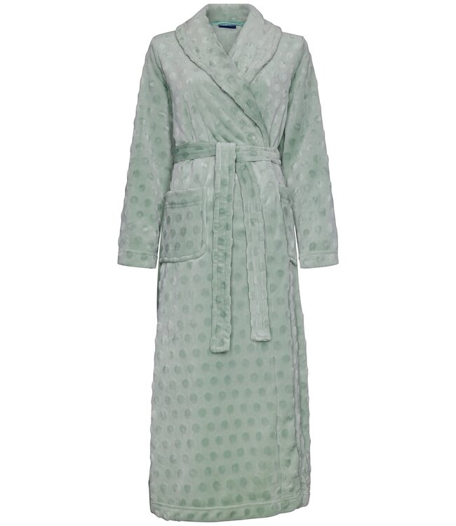 Pastunette extra long soft flannel fleece green wrap-over morninggown 'dotty circles'