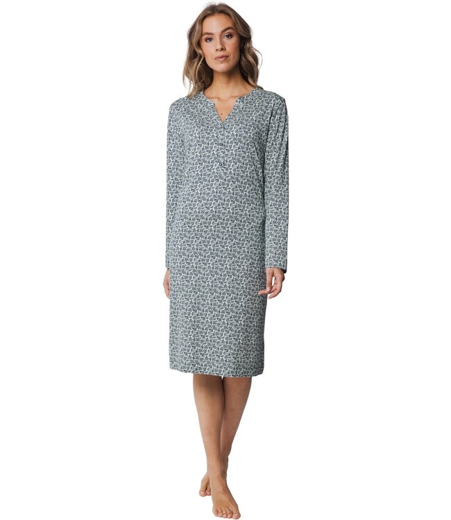 Pastunette groen katoenen dames nachthemd met lange mouwen 'mini blooms'