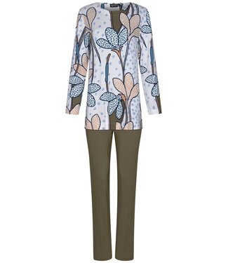 Pastunette Premium luxe, viscose-mix pyjama set met lange mouwen 'olive waterflower'